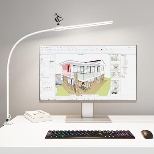 KableRika Lampada da scrivania con sensore di gesti, 12W lampada luminosa con morsetto per ufficio domestico, lampada a collo di gnu con 3 modalità di colore e luminosità regolabile