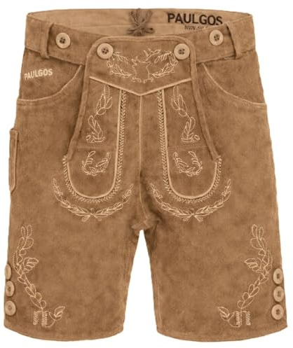 PAULGOS Herren Trachten Lederhose HK1 + Träger, Echtes Leder, Größe 50, Hellbraun