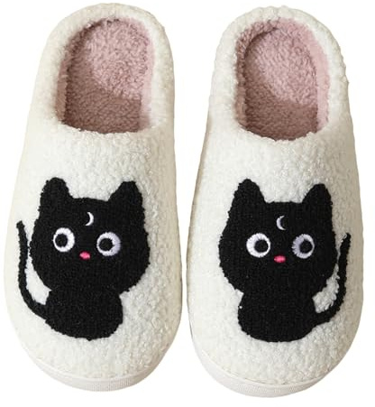 Söt katt plysch tofflor, dam katt plysch mjuk sula tofflor, bedårande söta hemskor eleganta och mångsidiga glidare mjuka luddiga tofflor lätta andningsbara inomhusskor för damer