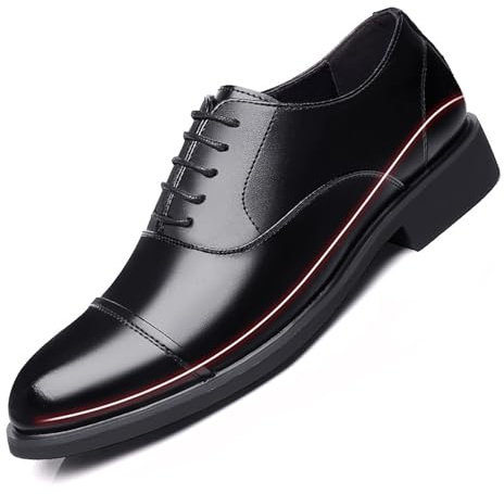 Chaussures habillées rehaussantes for hommes, Oxfords en cuir rehaussant de 6 cm, chaussures d'affaires formelles à bout renforcé et à rehausse invisible(Noir,43 EU)