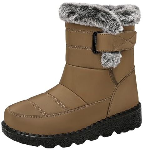 Generisch Stivali invernali da donna foderati in pile, con suola spessa, comodi, con suola in gomma, antiscivolo, senza lacci, caffè, 41 EU