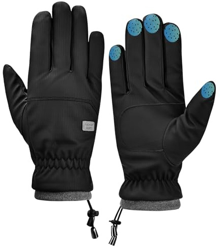 KAKALATLJ Winter Cycling Gloves for Men, Waterproof Cycling Gloves, Winter Gloves with Touchscreen Feature Anti-Slip for Riding Climbing Driving Outdoor (Skin texture-Black)