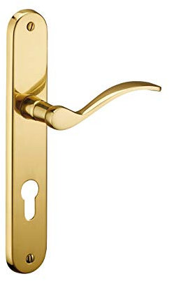 THIRARD - Ensemble de Poignées pour Porte d'Entrée Marianne - Laiton Embouti - Trou de Cylindre - Carré 7 mm - Entr'Axes 195 mm - Finition Laiton Poli - Jaune/Doré