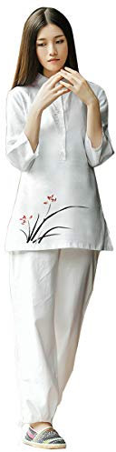 KSUA Damen Zen Meditation Anzug Tai Chi Uniform chinesischer Kung Fu Kleidung Baumwolle & Leinen Yoga Anzug, Orchidee EU M/Etikett L