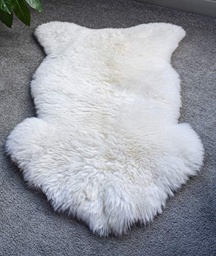 Roberts Rugs Tappeto in vera pelle di pecora, color avorio, 110 x 60 cm, medio, per soggiorno, in morbida pelle di pecora, per camera da letto, in lana spessa, soffice