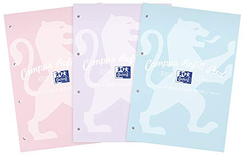 Oxford Campus Lined Paper A4 Refill Pad, 140 Pages, Pastel Colours, Pack of 3