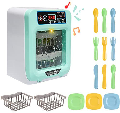 deAO Kinder Küchenset Spielzeug, Geschirrspüler Spielset mit Vielzahl von Zubehör, Sound und Lichtern inklusive Spielzeug für Kinder, Jungen, Mädchen, Kleinkind | Blau