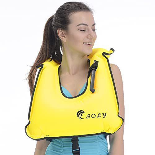 SOLY Inflatable Snorkel Vest Kid, Snorkeling Vest Adjustable Light Snorkeling Jackets for Diving Low Impact Water Sports Safety for for Children 20-60 lbs(Yellow Kid)