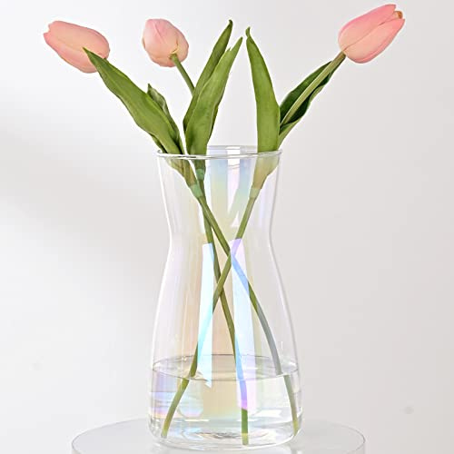 8 Inch Iridescent Glass Vase for Flowers, Modern Boho Table Decor