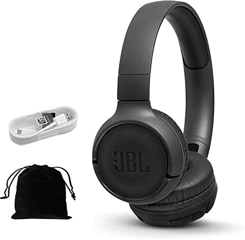 JBL TUNE 500BT - On-Ear Wireless Bluetooth Headphones, includes Bonus Extended 5ft Charging Cable and Velvet Storage Pouch - Black