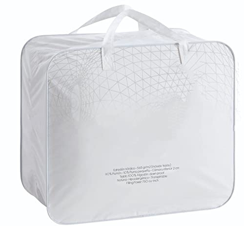 Purpura Home - Edredon Nordico Cama 135 de Pluma y Plumón de Pato y Oca para Invierno Algodón. Compatible con Funda Nordica. Gramaje 565 g/m2. Cama 135 cm (220x220). Mod. 1001 Color Blanco