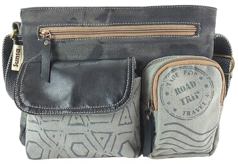 Sunsa Umhängetasche Damen aus Canvas & Leder, Vintage Schultertasche groß, Crossbody Bag mit verstellbarem Gurt und vielen Fächern, Freizeittasche für Alltag, Arbeit & Stadt in entspanntem Retro Look