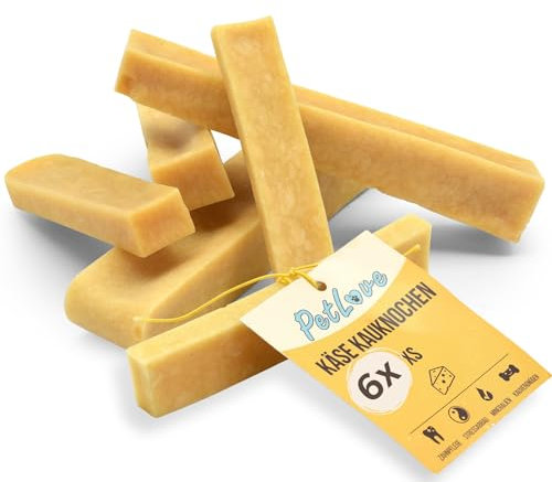 PetLove Hartkäse für Hunde • 100% natürlicher Kauknochen aus Käse • Kaukäse Hund • Kauspaß & Zahnpflege • Ideal für unterwegs • 6er Pack • Größe XS: 10-30g