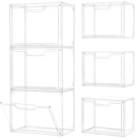 3 Pack Clear Storage Bins with Lids, Storage Containers with Magnetic Door, Stackable Acrylic Display Case for Handbags, Cosmetic, Multifunctional Storage Boxes for Dorm, Living Room, Bedroom Storage