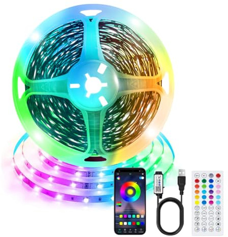 PSTAR Tira LED 3 Metros, Chip 5050, Multicolor Regulable en intensidad, con Bluetooth Control de App, Múltiples Modos de Escena y Sincronización de Música, para el Hogar, TV, Fiesta