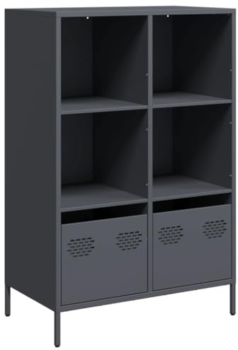 vidaXL Anthracite Steel Highboard Sideboard Storage Cabinet - 4 Compartments, 2 Drawers, Modern Cupboard for Office, Living Room, Bedroom, and Kitchen