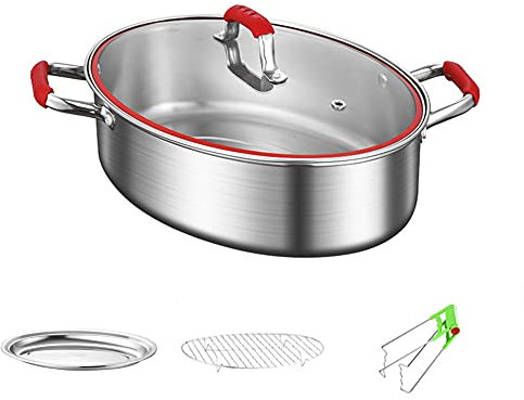 Vaporiera Ovale Per Pesce, Pentola Vapore Professionale in Acciaio Inossidabile, Per Frutti Di Mare/arrostire Il Tacchino, Universale Per Piani Cottura A Induzione, Fornelli (Singolo Strato)