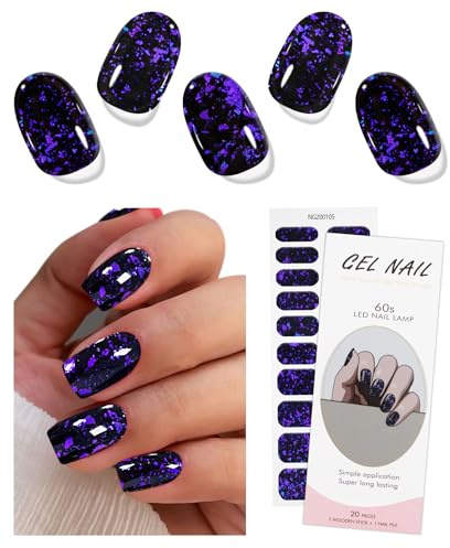 JMEOWIO Gel Nail Stickers Dark Purple Semi Cured Gel Nail Strips Wraps UV/LED Nails Art Design Decoration Accessories