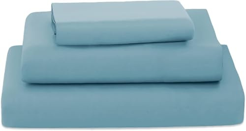 Col & Cor Juego de Sábanas 100% Algodón 144 Hilos, Liso, Bajera Ajustable (30 cm), Encimera + 2 Fundas de Almohada, 4 Piezas, Ropa de Cama | Cama 160 x 190/200 | Celeste