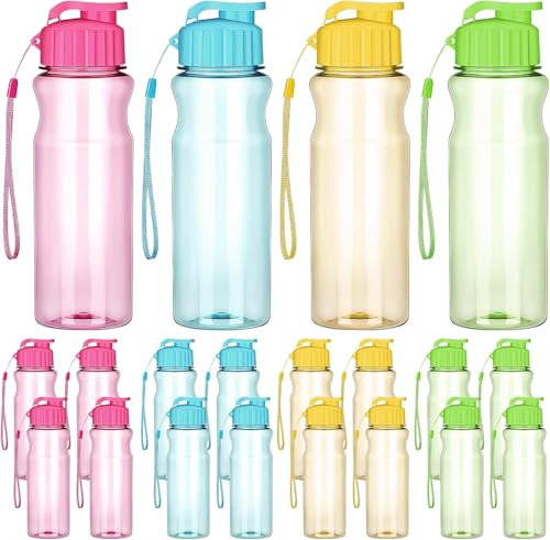 MSYU 20 Pcs Plastic Water Bottles for Kids Bulk, 500 ml Gym Sports Reusable Large Drink Bottles with Flip Top, Leakproof for Party, Outdoor, School, Adults & Children