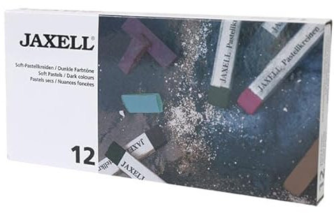 JAXELL 47649 47649-Soft Pastellkreide Set, 12 dunkle Farben im Kartonetui, wasservermalbar mit brillantem Farbaufstrich, mehrfarbig, universal