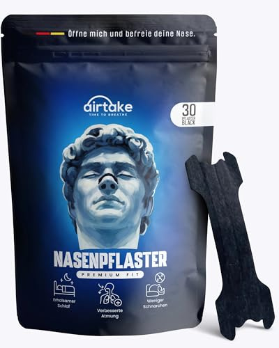 Airtake - 30 Premium Nasenpflaster – neue Spezial-Technologie & extra starker Kleber – Nasal Strips/Nasenspreizer freie Atmung & besseren Schlaf Anti Schnarch Nose Strips (Schwarz 30 Stück)