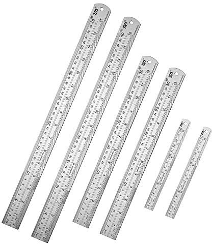 Early Buy Stainless Steel Ruler Metal Ruler 6 Inch +12 Inch + 16 Inch 6 Pack Set Straight Edge Measuring Tool