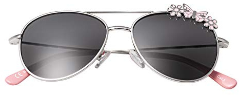 Ultra - Kids Pilot Style Sunglasses UV400 Protection Metal Frame Boys Girls Ages 3-9 Years Classic Retro Shades - Silver with Pink Buttefflies