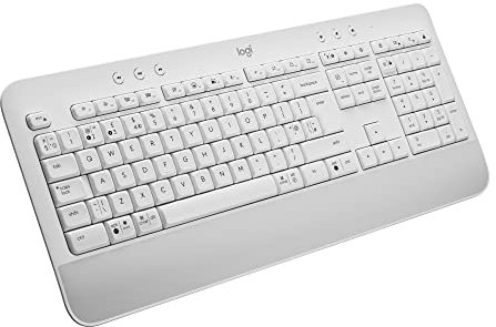 Logitech Signature K650 Comfort kabellose Tastatur mit Handballenauflage, BLE Bluetooth/Logi Bolt USB-Empfänger, Soft-Touch-Tastatur, Numpad, PC/Windows/Mac, Englishes QWERTY - Weiß