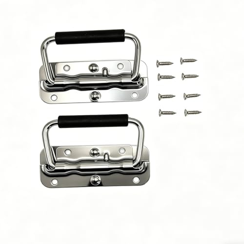 Ncheli 2 poignées pliantes (100x41mm) - Fer galvanisé, poignée en plastique anti - dérapant, incl. 8 vis M4*16 - Capacité de charge 30kg, pour boîte à outils, armoire électrique, boîte d'équipement