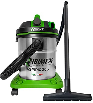 Ribimex Aspiri 20 L by RIBIMEX-PRASP20IT/PEX-Bidón aspira sólidos y líquidos 20 L-1200 W, Plástico y Metal, Verde, Negro, Acero