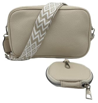 Elrozo Damentasche Umhängetasche Inklusive Portemonnaie Crossbody Bag Damen Handtasche Schultertasche Cross Body Leder Imitat Kunstleder (Beige)