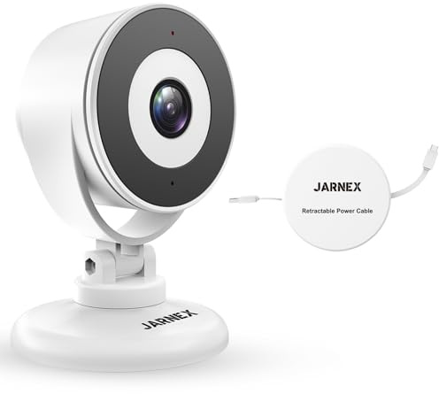 Jarnex 4 MP inomhus smart hemsäkerhetskamera, baby/husdjurskamera, kabelhantering, lätt att flytta, bluetooth snabblänk, 2-vägs ljud, rörelsedetektion, fungerar med Alexa och Google Home (1)