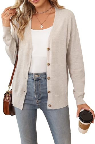 Arach&Cloz Wool Blend Oversized Lightweight Cardigan Sweaters for Women Spring Business Casual Outfits Cashmere Button Down Winter Fashion Trendy Work Clothes Valentines 2026 Fall Clothing Top Apricot