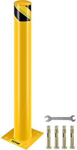 VEVOR Bollard de Sécurité 91,4x11,4 cm, Borne de Sécurité en Tube d’Acier Durable, Revêtement en Poudre Jaune, Barrière de Sécurité avec 4 Boulons d'Ancrage, pour Parking Stationnement, Piétons, École