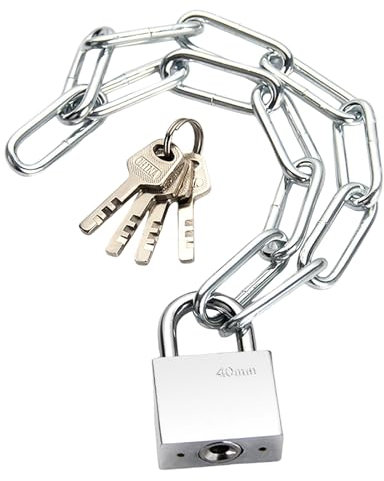 Fahrrad Kettenschloss 5mmx1m, Heavy Duty Fahrradschloss Edelstahlkette Motorradschloss Sicherheitskette Fahradschloß mit Vorhängeschloss Schlüssel für Türen Bike