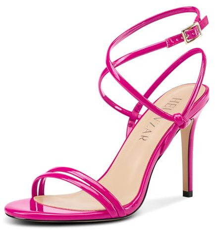 HEUIVZAR Femmes Bretelles Lacets Aiguille Haut High Talon Heel Sandales Ouvert Bout Lanières Cheville Slingback Party Dress Chaussures Été 10 CM Heels Magenta 45 EU