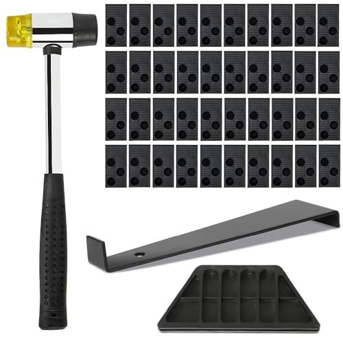 43 Pièces Parquet Stratifié Kit, Kit Pose Parquet Stratifié avec 40pcs Sol Espaceurs, Barre de Traction en Acier Robuste, Maillet en Caoutchouc Double Face avec Bloc de Frappe Robuste