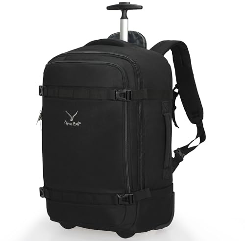 Hynes Eagle 42L Trolley Mochila de Viaje con Rodillos Equipaje de Mano para Hombres y Mujeres 17 Pulgadas con Bolsillo para Botella de Agua 54x35x23cm Negro