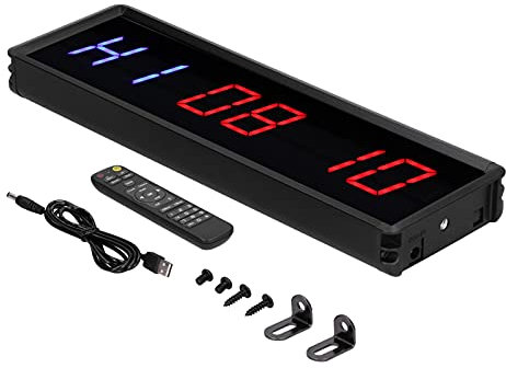 Temporizador de Intervalos LED, Cronómetro de Entrenamiento para Gimnasio, Temporizador Oscilante con 12/24 Horas, Modos de Cuenta Atrás/Arriba y Zumbador, Funciona con Control