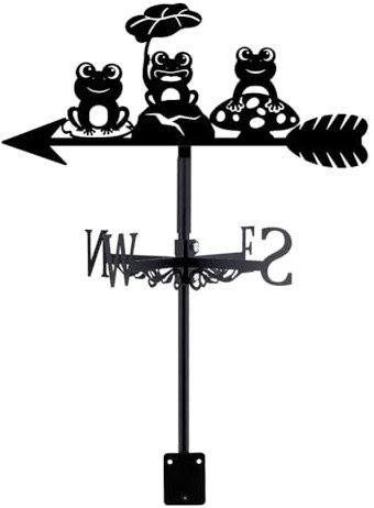 SUPERDANT Banderuola Vento A Tre Rane per Montaggio Sul Segnavento da Metallo A Forma di Foglia di Loto Banderuola Segnavento da Tetto A Forma di Fungo per Decorazione Esterna Nera