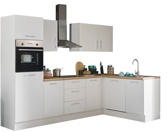 Turin LB Eckküche 280 x 211 x 60 cm, weiß - Ohne Küchengeräte - Moderne, geräumige Küche in Artisan-Eiche Optik mit viel Stauraum