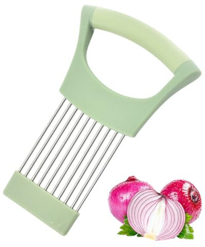 TPZORJX Forchetta Affettare per Cipolle,Porta Fette di Cipolla in Acciaio Inox,Multifunzionale Fette Di Strumenti con Copertura Protettiva per Tagliare Carne,Verdura,Frutta(Verde)