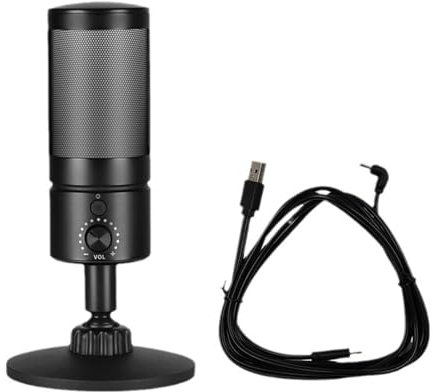 Fazvncv Microfono a condensatore cardioide USB con supporto da tavolo a colori luci LED per PC, giochi e podcasting nero