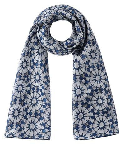 Färgglad naturlig sidenscarf | stor storlek halsduk (180 x 65 cm) | sommar tunn halsduk för män och kvinnor | nack-, hår- eller axeltillbehör, Grå/Blå, 180 x 65 cm