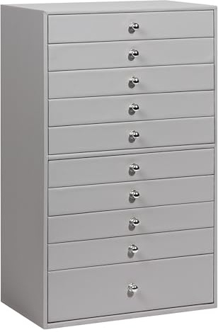 KILHS Jewellery Box, Jewellery Organiser with 10 Drawers, 10-Tier Large Jewelry Box, Can Store Necklaces, Rings, Earrings, Watches,etc., Boxes & Organisers, Gift Idea, Grey