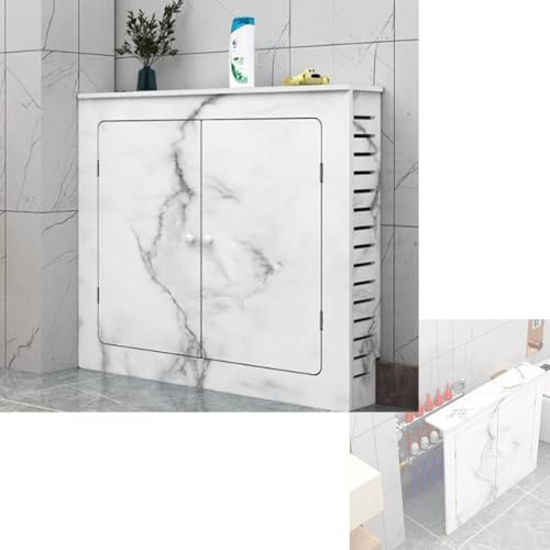 Cubierta de radiador de plástico de PVC grueso con 3 lados/4 lados, gabinete de calefacción con 2 puertas, elegante tubo decorativo nicho de almacenamiento, 70 x 70 cm