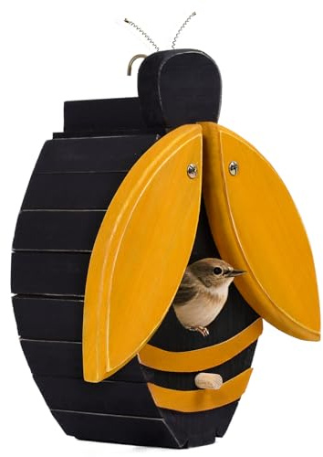 ZZTDHG Nichoirs à pour l'extérieur, Bois Massif Naturel avec Trou d'entrée 4 cm, nichoir en Forme d'abeille Qui Attire Les Oiseaux Sauvages (merles Bleus, pinsons, moineaux), décoration de