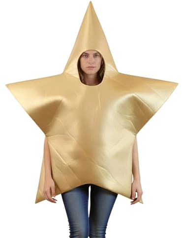 Adults Star Christmas Costume - Large Gold Star Costume with Face and Arm Holes - Mens Womens Unisex Novelty Christmas Nativity Fancy Dress Costume Outfit