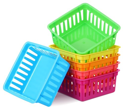 Plastic Pencil Box 6Pcs Classroom Storage Baskets Small Stackable Desk Organizers for School Supplies with Space-Saving Design and Multiple Colour Options